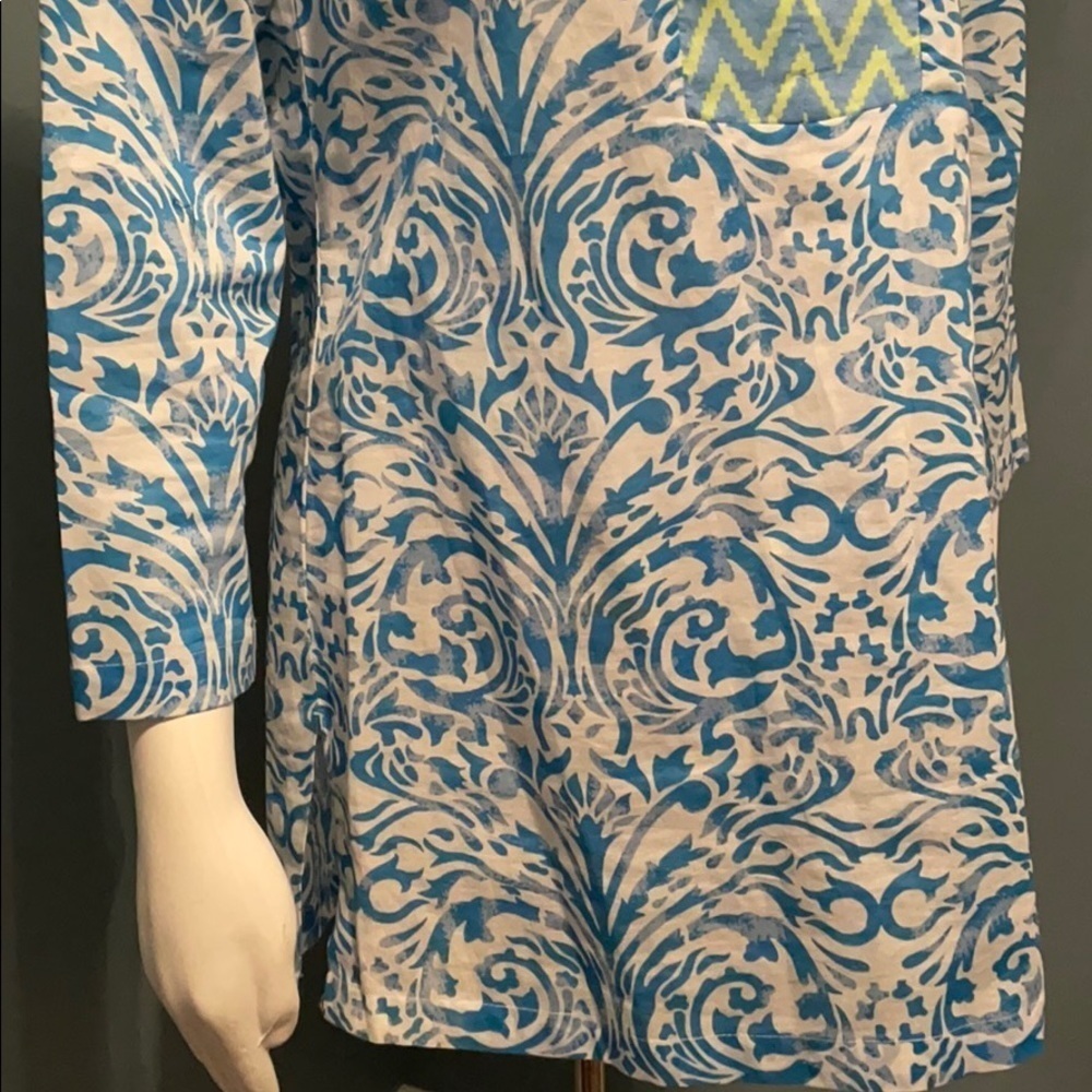 J. McLaughlin White & Blue Cotton Tunic size XS - Picture 4 of 8